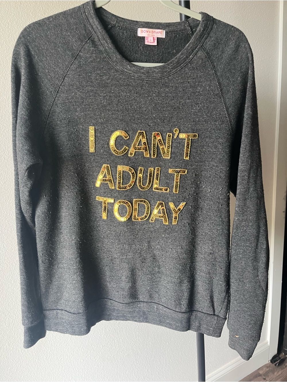 Bow & Drape Charcoal Sweatshirt with Gold Lettering